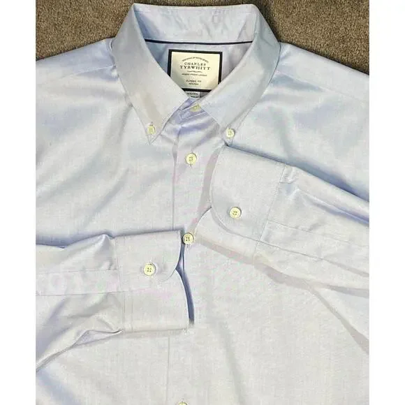 2 Chales Tyrwhitt Large Classic Fit Shirts Pink Patterned & Blue Oxford Cloth - Picture 5 of 16